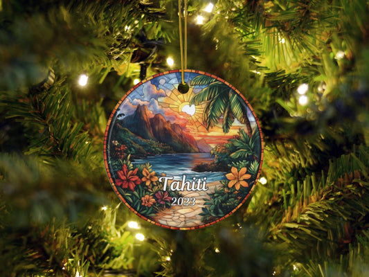 Tahiti Polynesia Faux Stained Glass Ornament