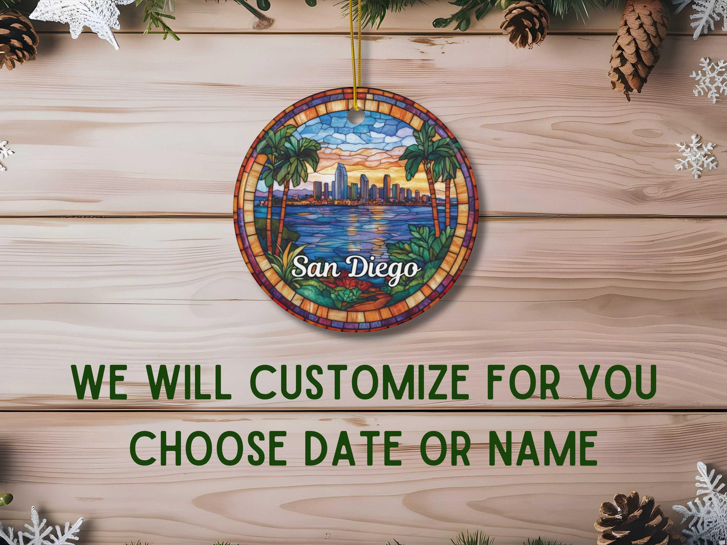 San Diego Stained Glass Style Ornament