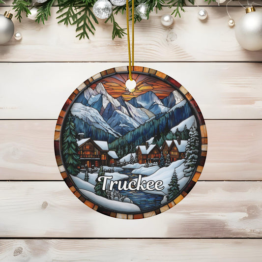 Truckee California Stained Glass Style Christmas Ornament
