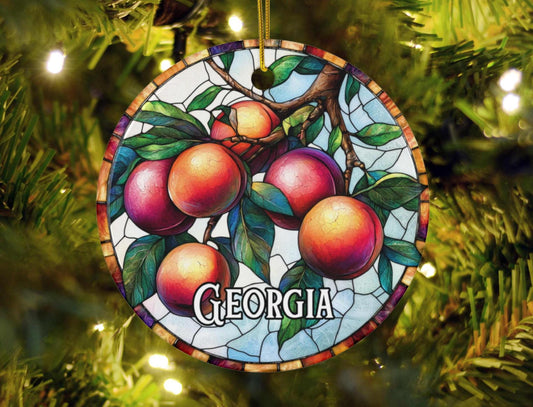 Georgia Peach Faux Stained Glass Ornament
