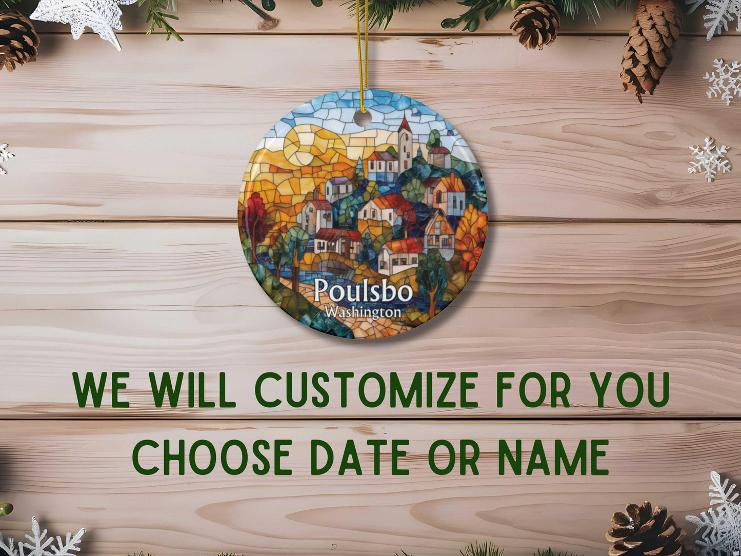 Poulsbo Washington Stained Glass Style Christmas Ornament