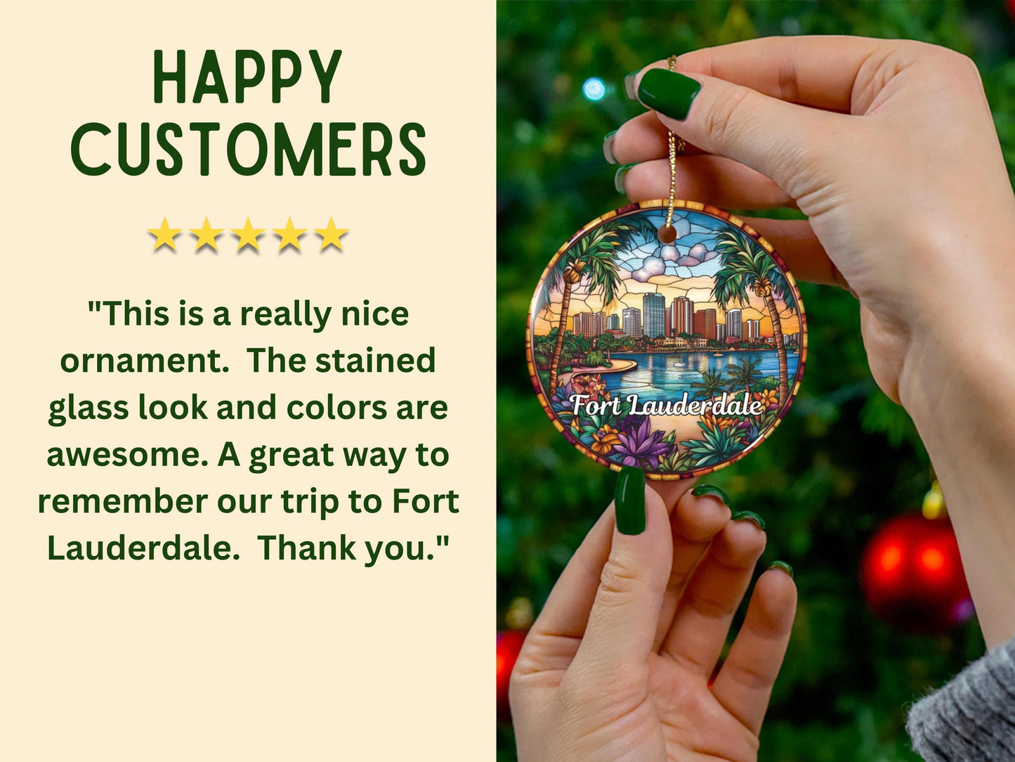 Fort Lauderdale Faux Stained Glass Christmas Ornament