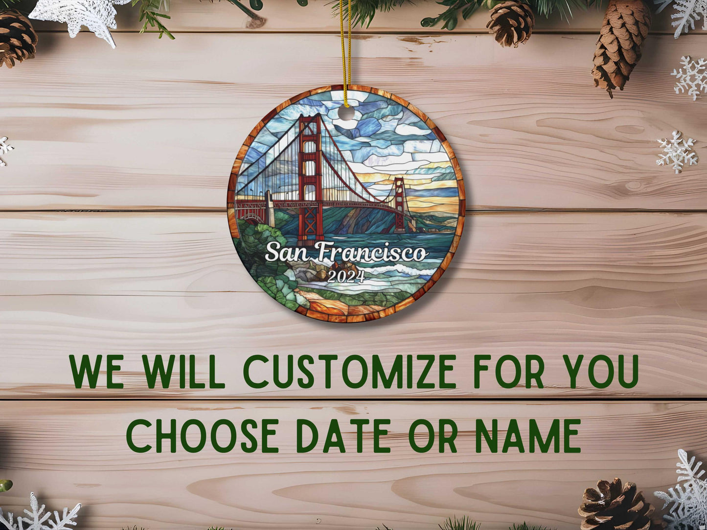 Golden Gate Bridge Stained Glass Style Ornament