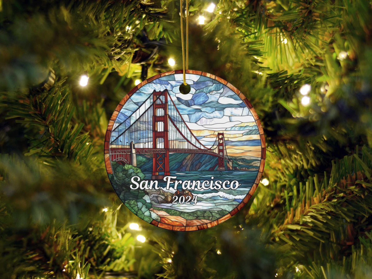 Golden Gate Bridge Stained Glass Style Ornament