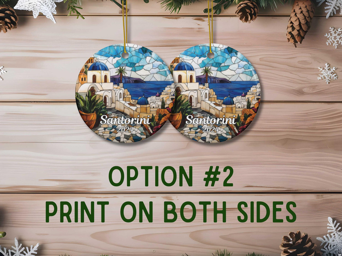 Santorini Greece Faux Stained Glass Style Ornament
