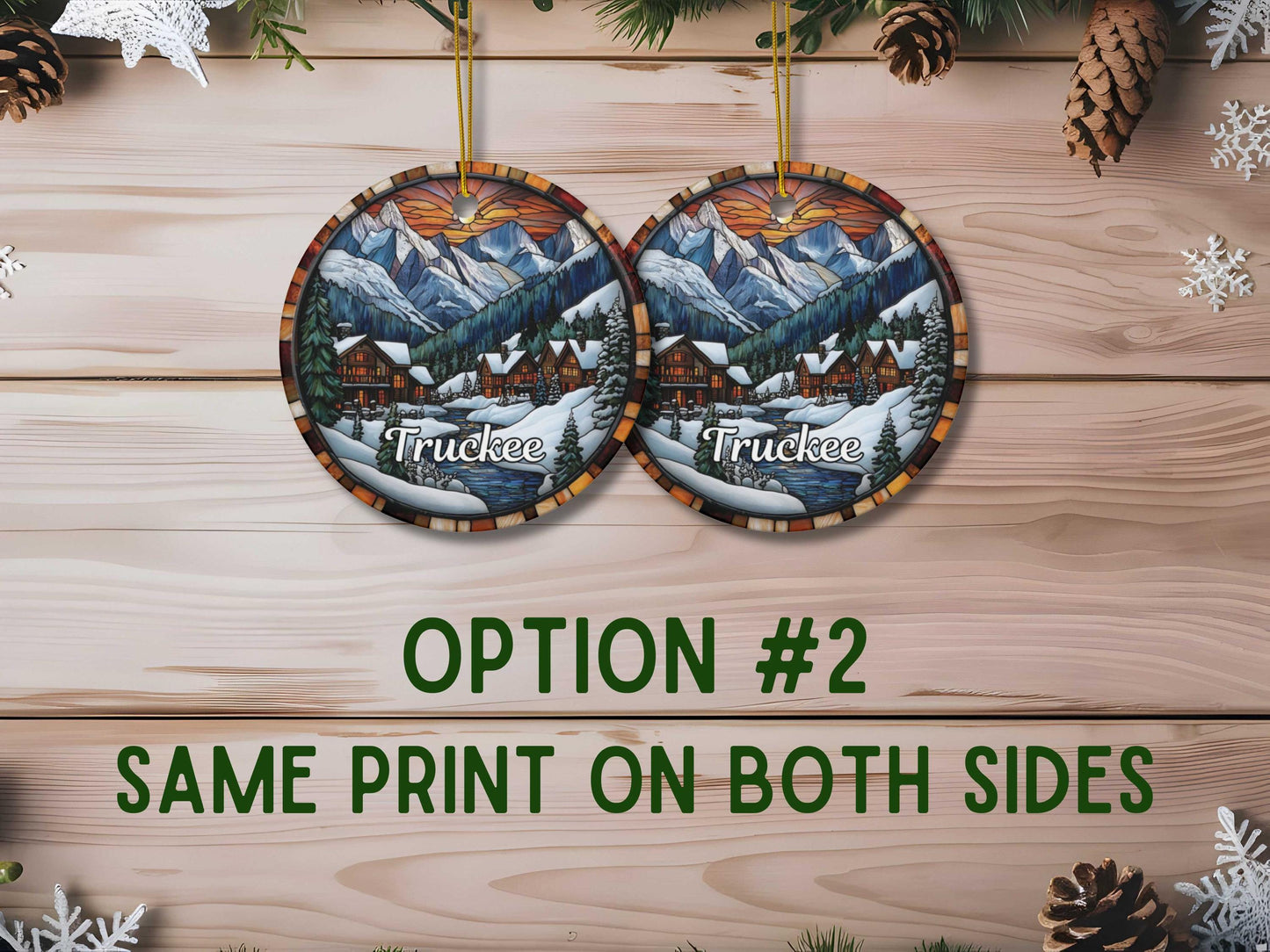 Truckee California Stained Glass Style Christmas Ornament