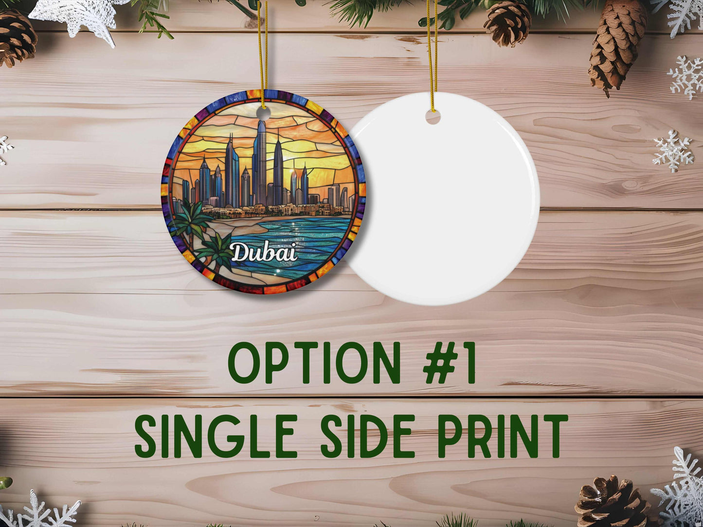 Dubai Skyline Stained Glass Style Ornament