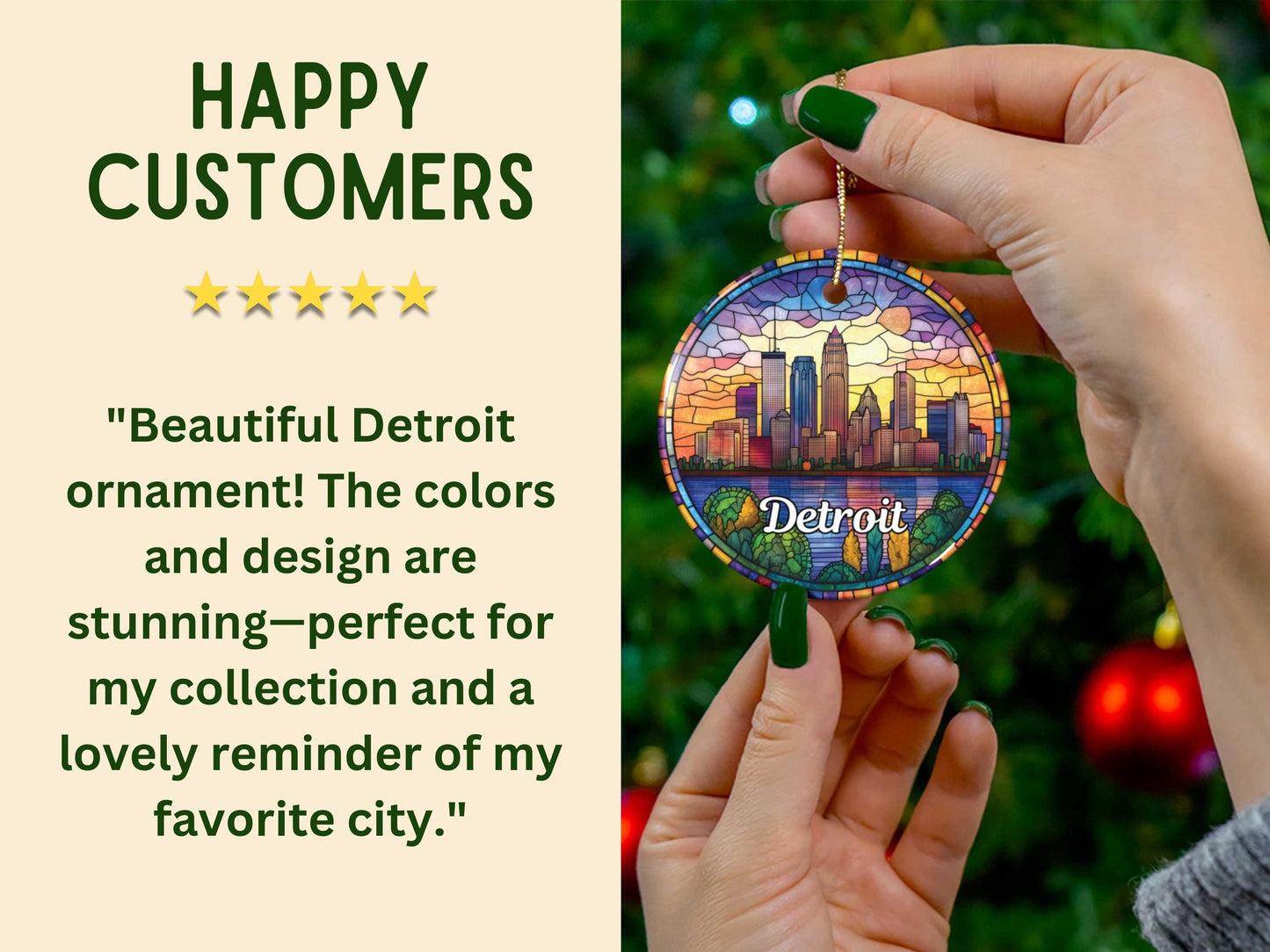 Detroit Faux Stained Glass Style Ornament