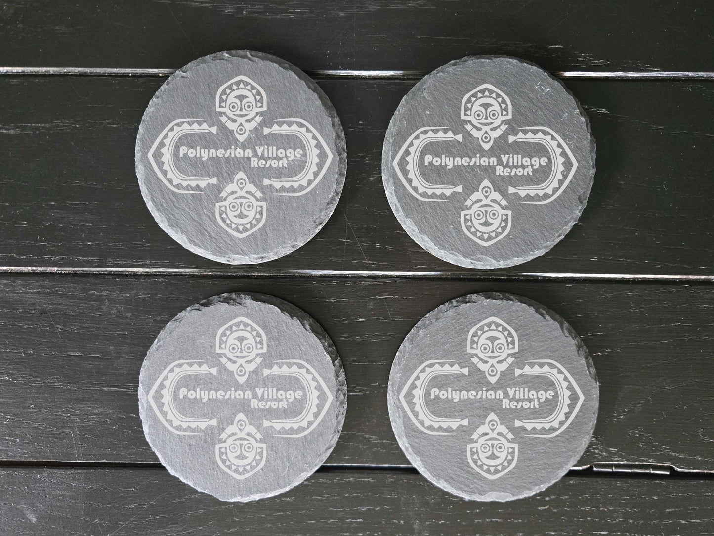 Polynesian Village Resort Engraved Slate Drink Coasters Set