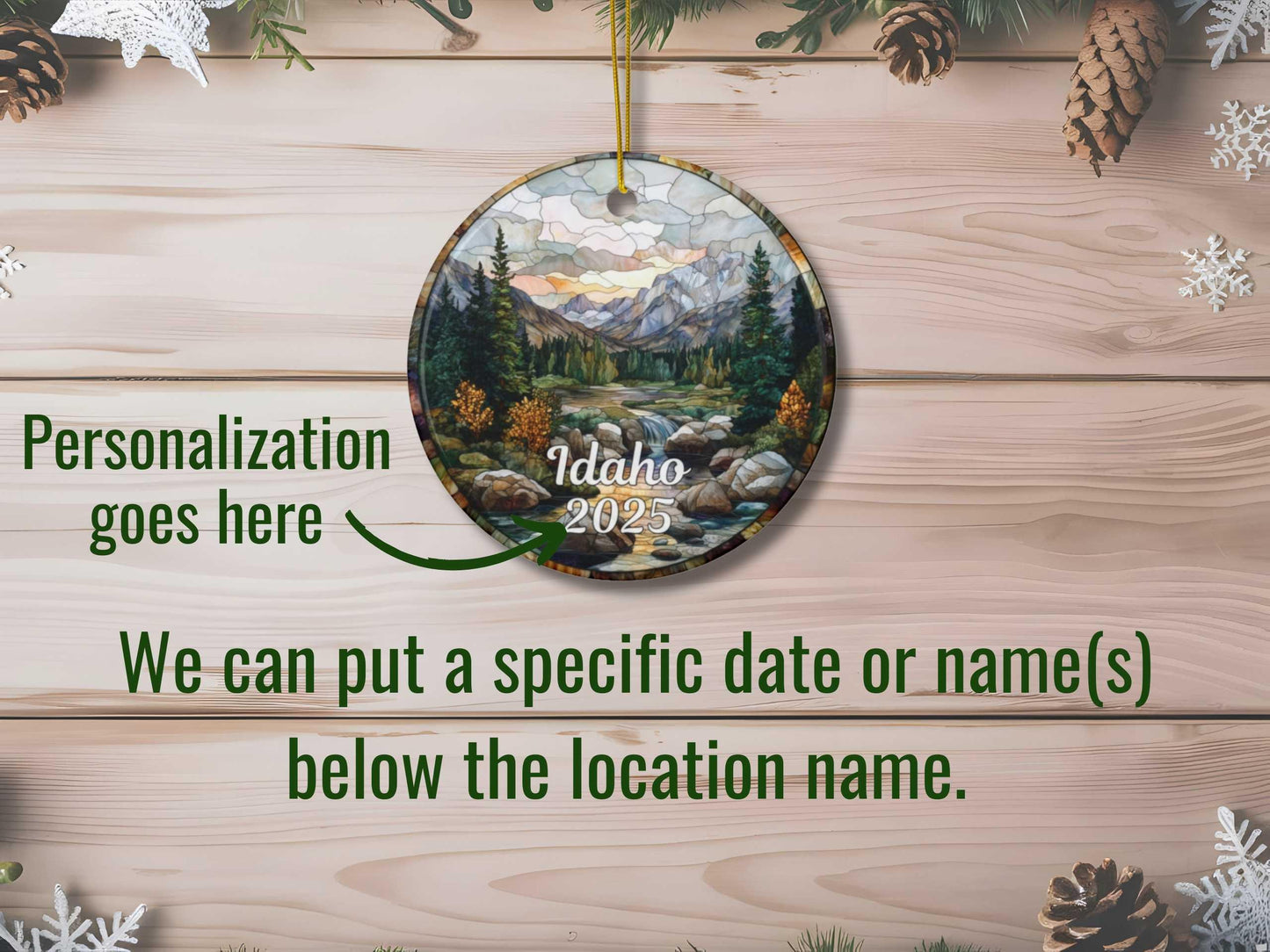 Idaho Mountains Faux Stained Glass Style Ornament