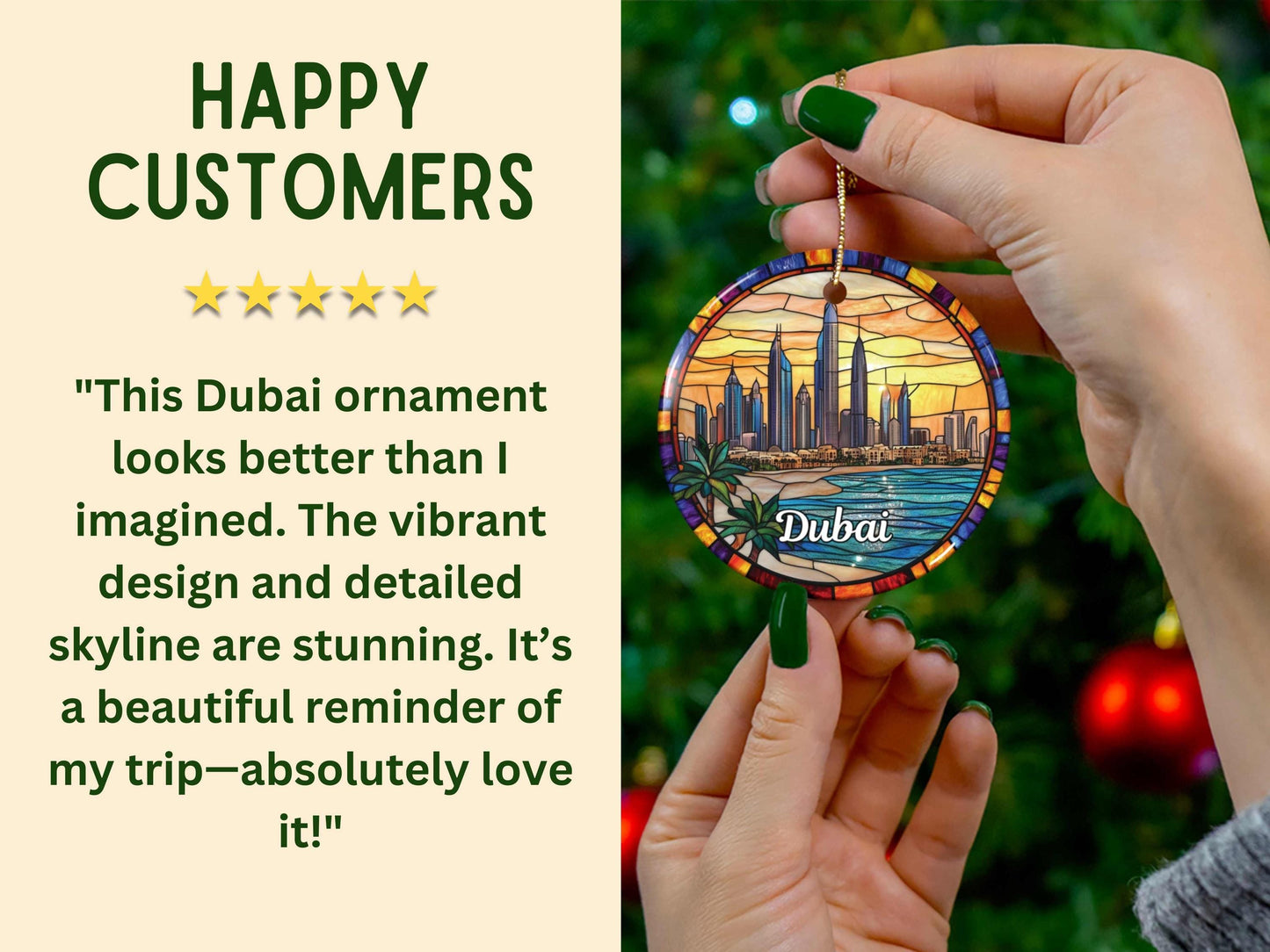 Dubai Skyline Stained Glass Style Ornament