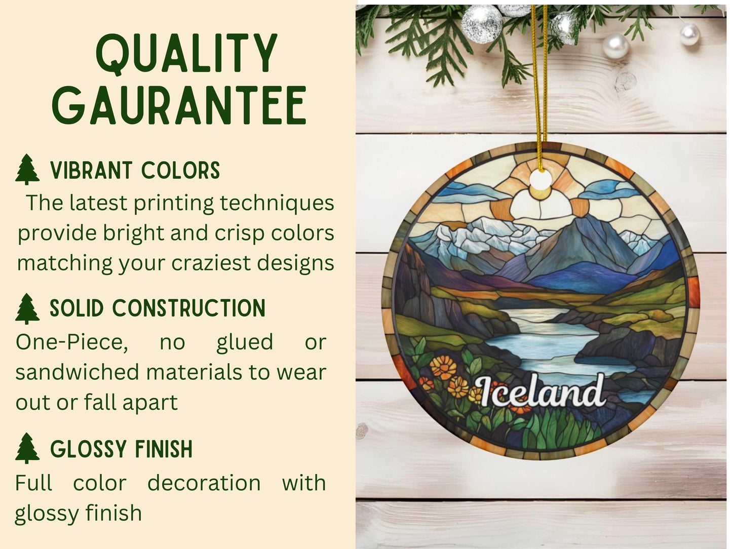 Iceland Stained Glass Style Ornament