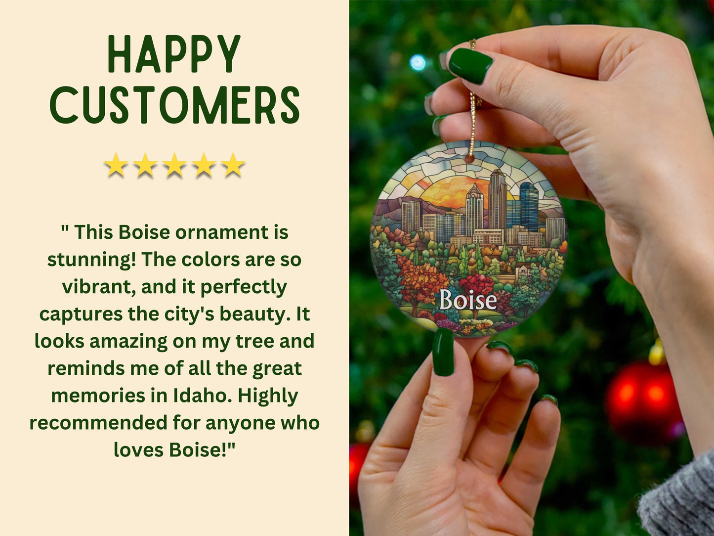 Boise Idaho Stained Glass Style Ornament