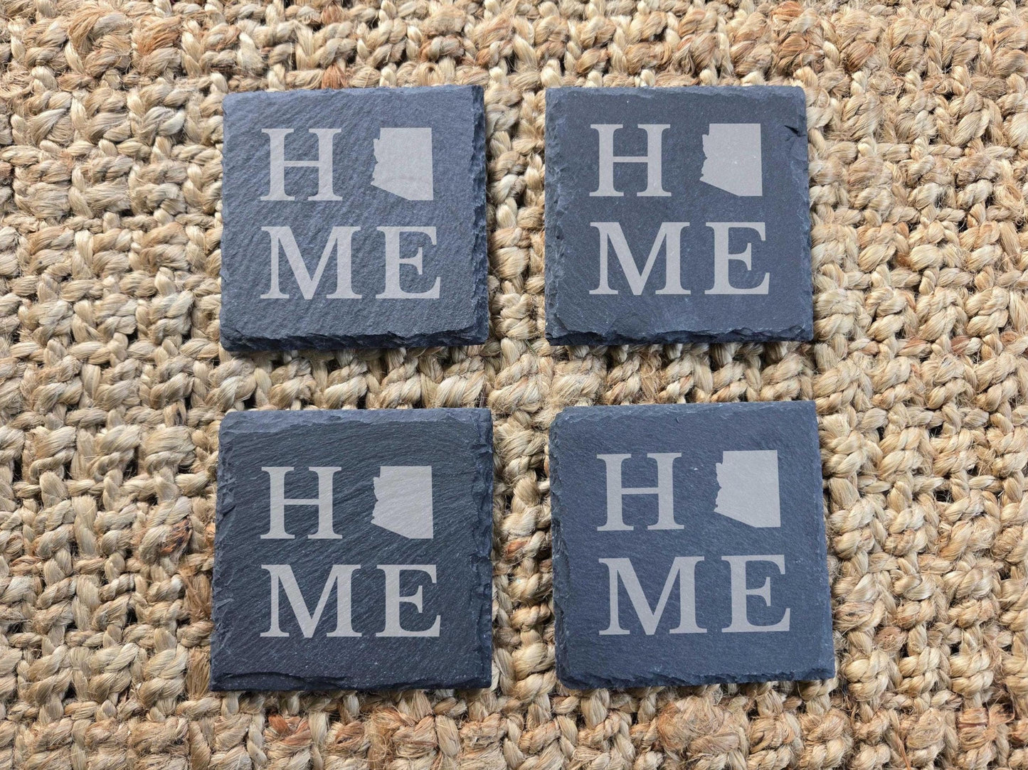 Arizona Home State Engraved Stone Drink Coasters, Set of 4