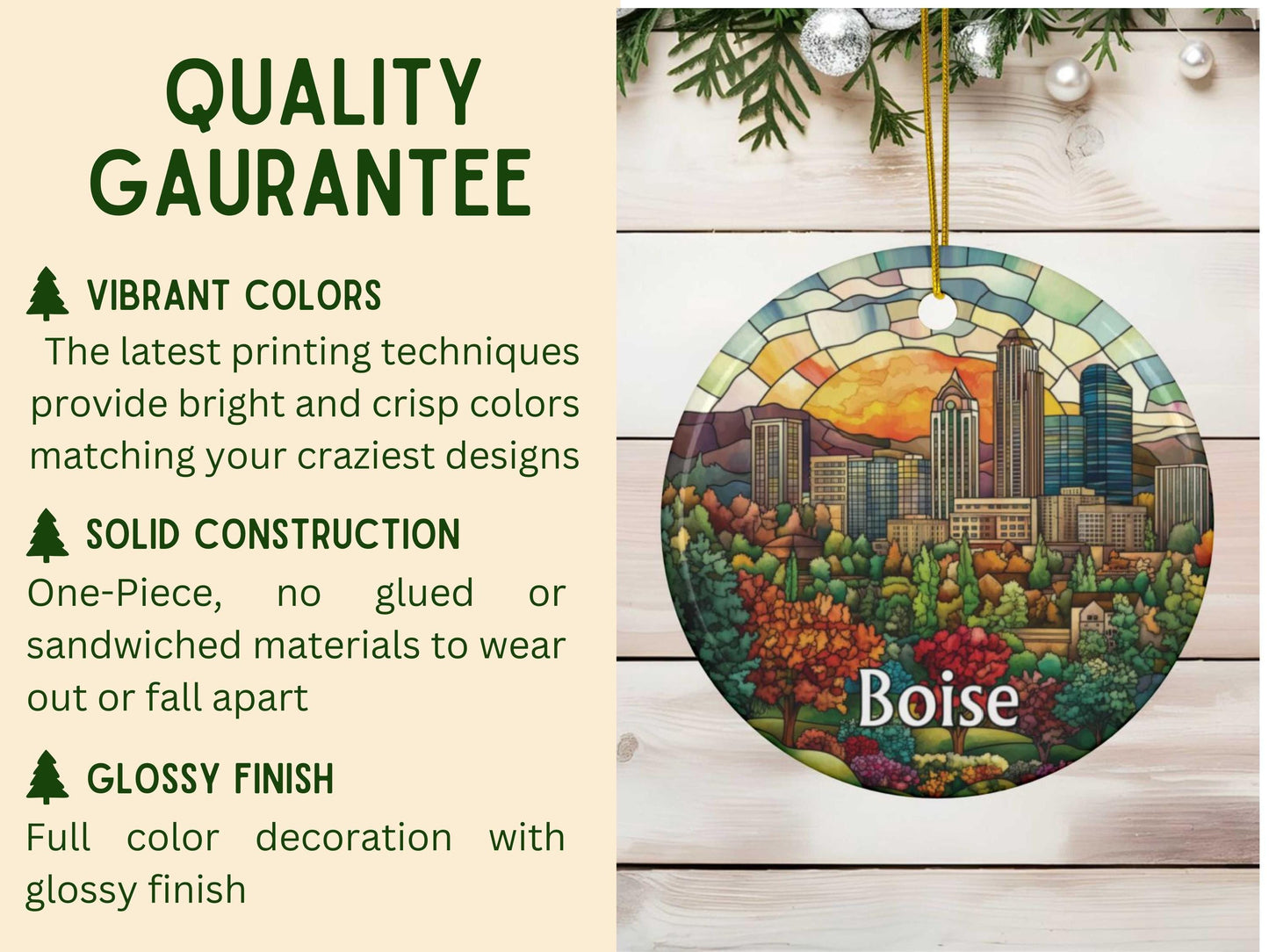 Boise Idaho Stained Glass Style Ornament