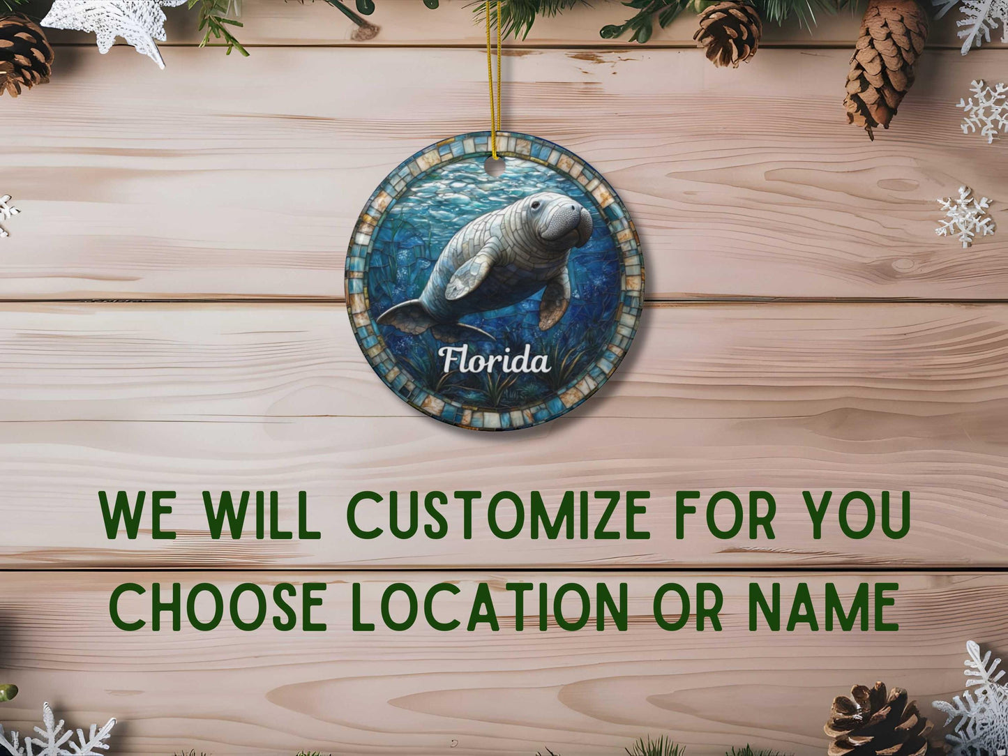 Florida Manatee Faux Stained Glass Ornament