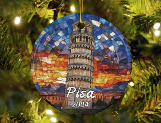 Tower of Pisa Italy Stained Glass Style Ornament
