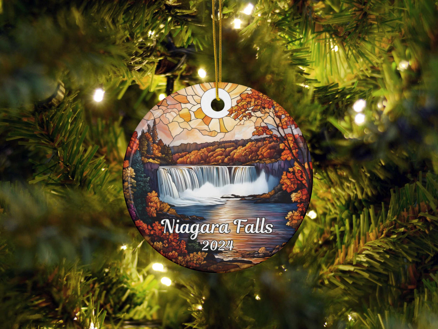 Niagara Falls Faux Stained Glass Ornament