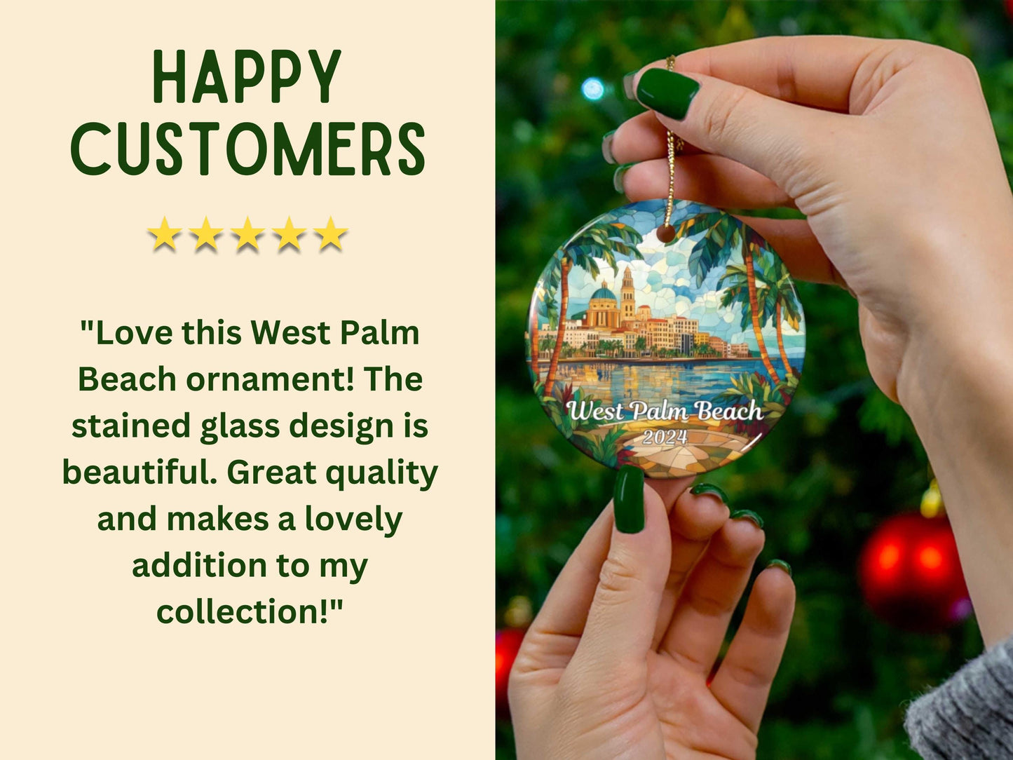 West Palm Beach Florida Stained Glass Style Christmas Ornament