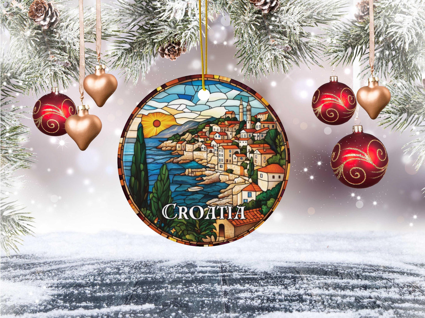 Croatia Faux Stained Glass Ornament