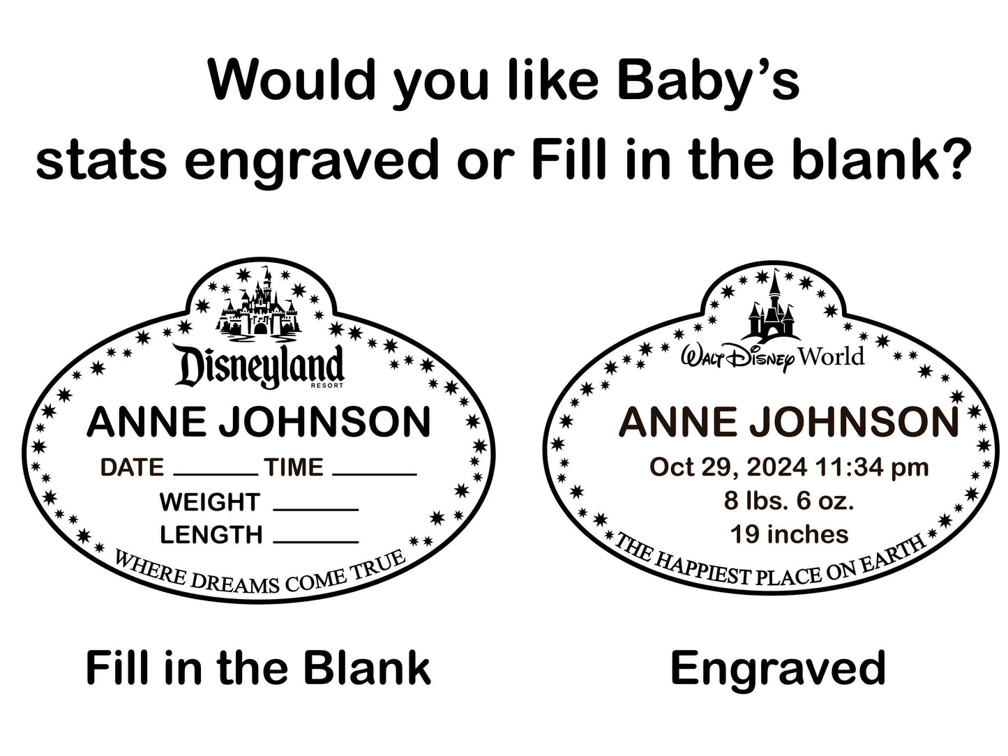 Engraved Disney Baby Announcement Sign - Cast Member Badge