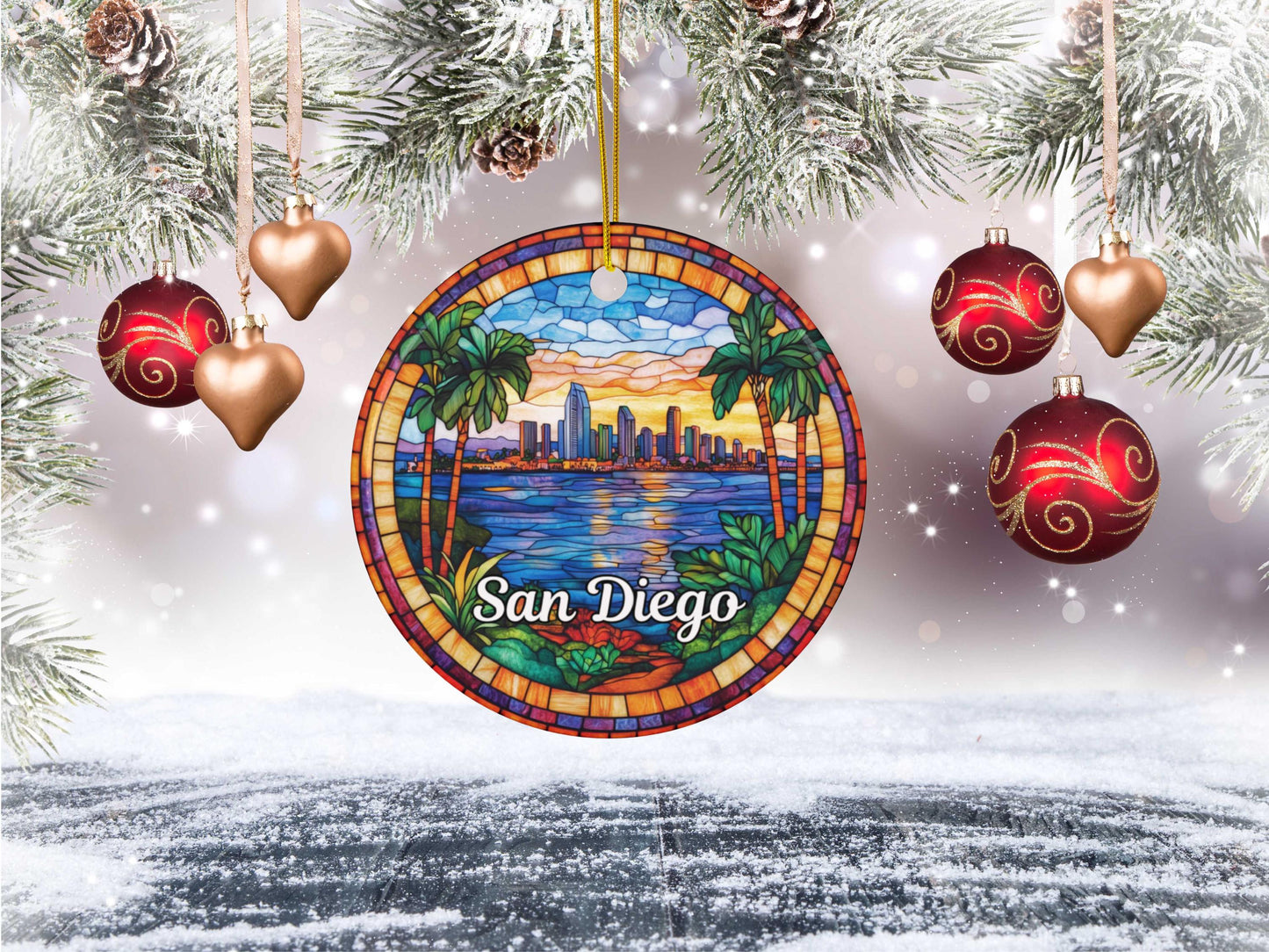 San Diego Stained Glass Style Ornament