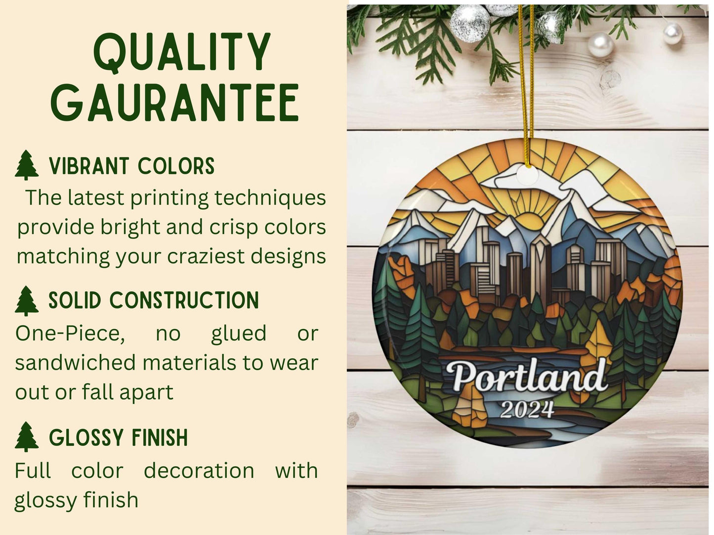 Portland Oregon Skyline Faux Stained Glass Ornament