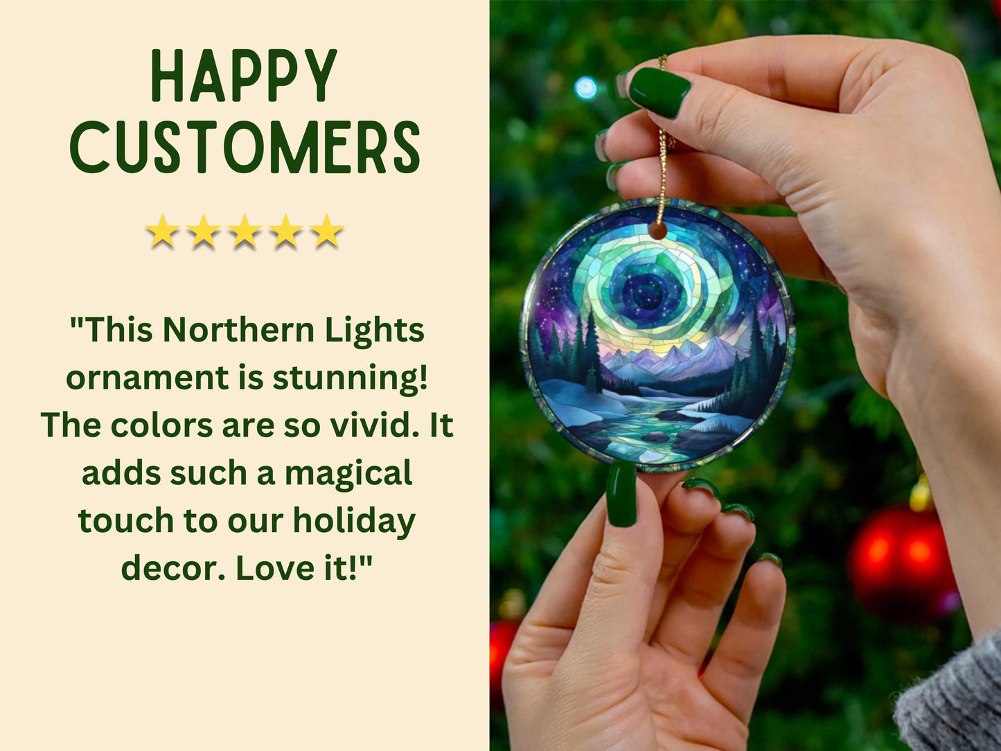 Northern Lights Stained Glass Style Christmas Ornament