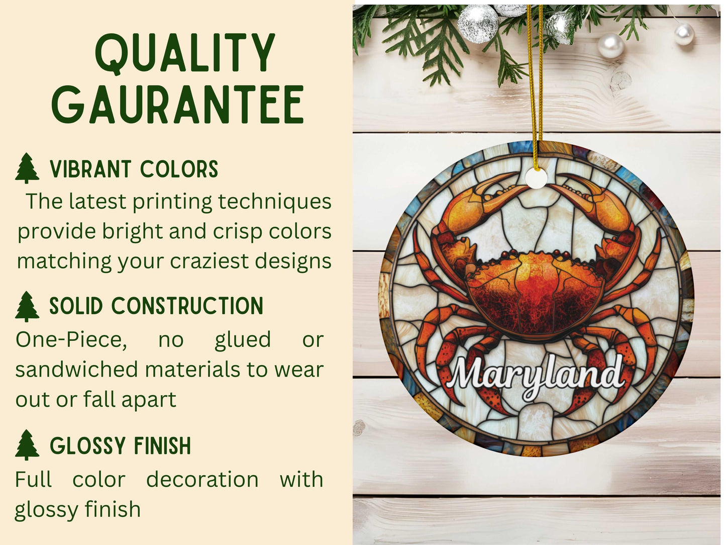 Maryland Stained Glass Style Ornament