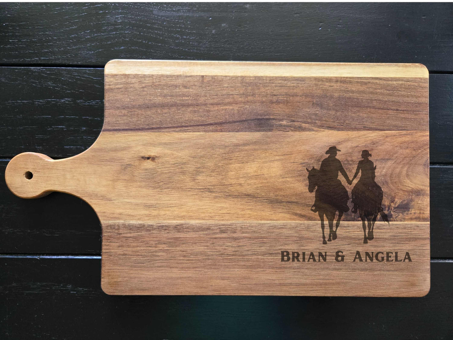 Cowboy Cutting Board, Horse Riding Couple Charcuterie Board