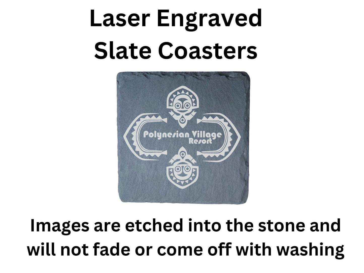 Polynesian Village Resort Engraved Slate Drink Coasters Set