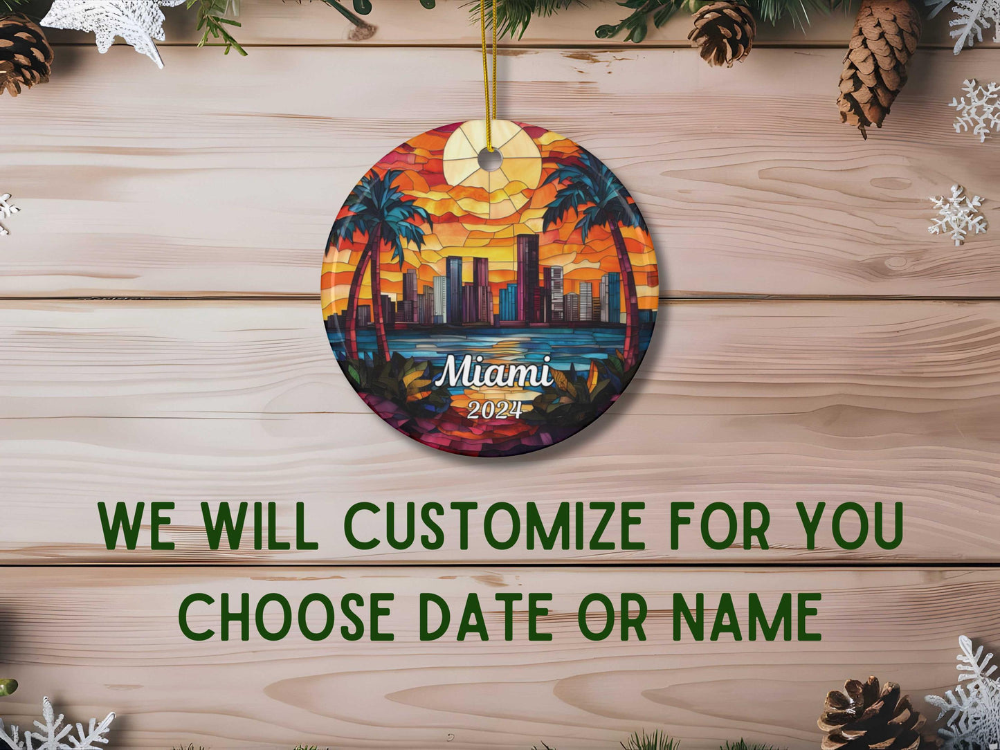 Miami Florida Stained Glass Style Christmas Ornament