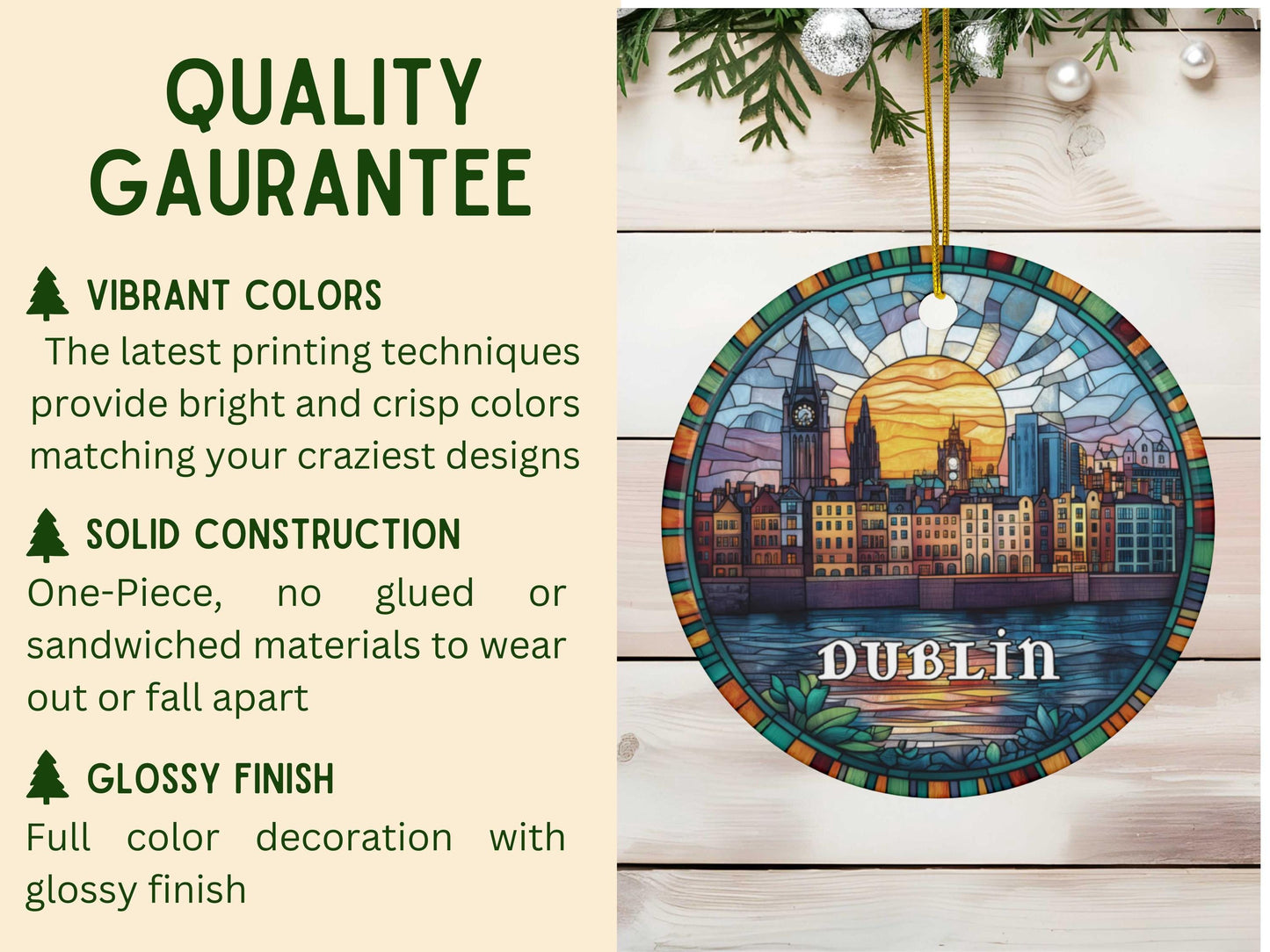 Dublin Ireland Faux Stained Glass Ornament