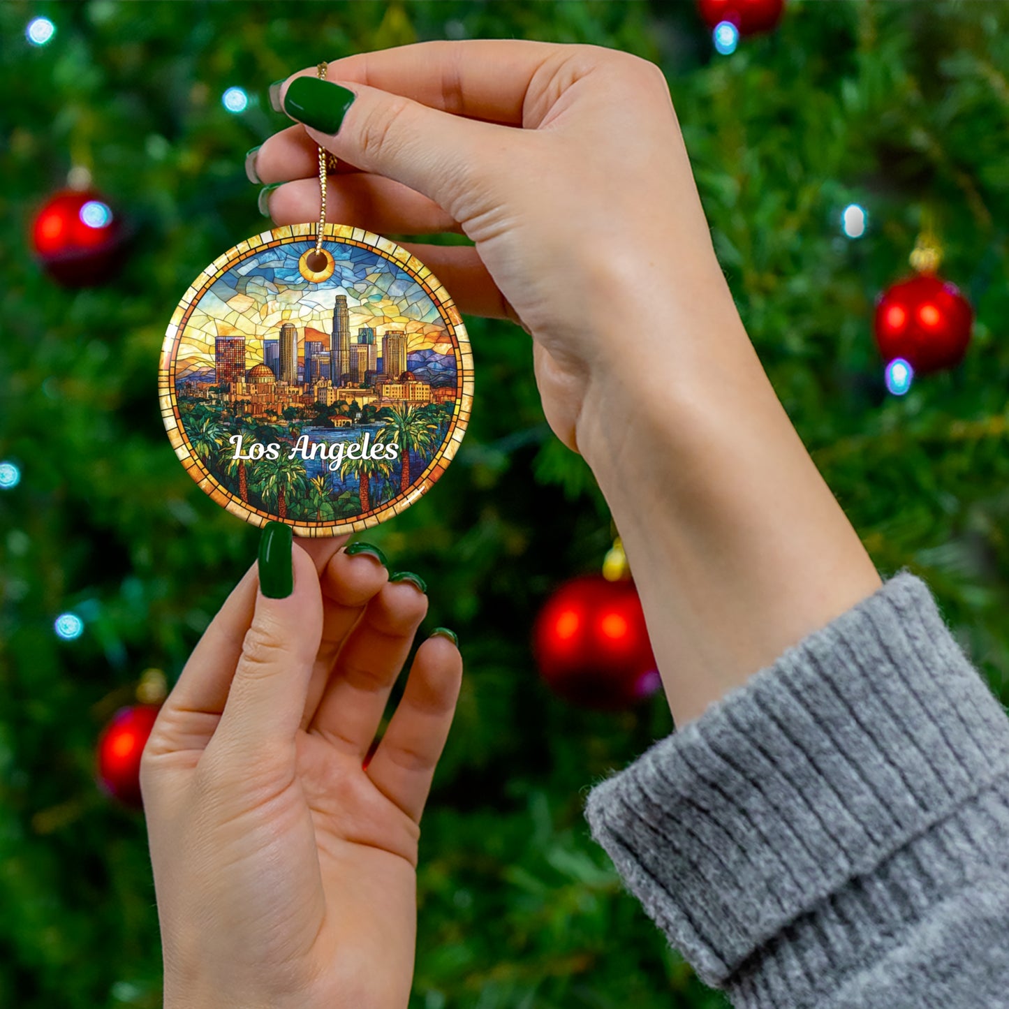 Los Angeles  California Faux Stained Glass Christmas Ornament