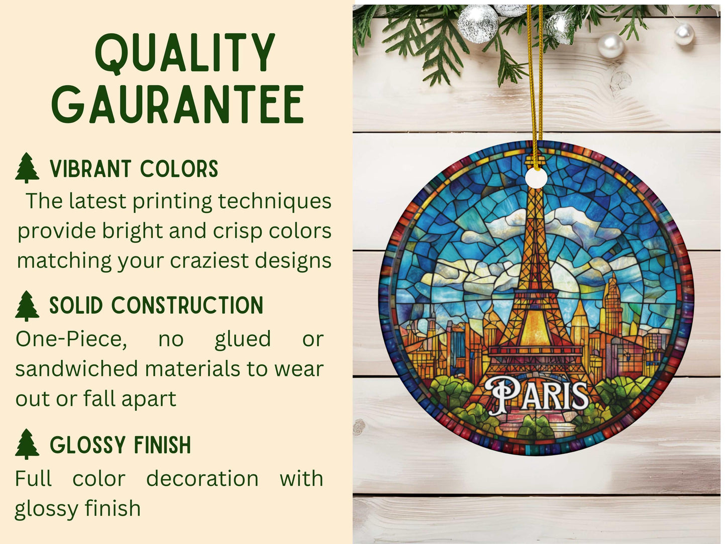 Paris Eiffel Tower Stained Glass Style Ornament