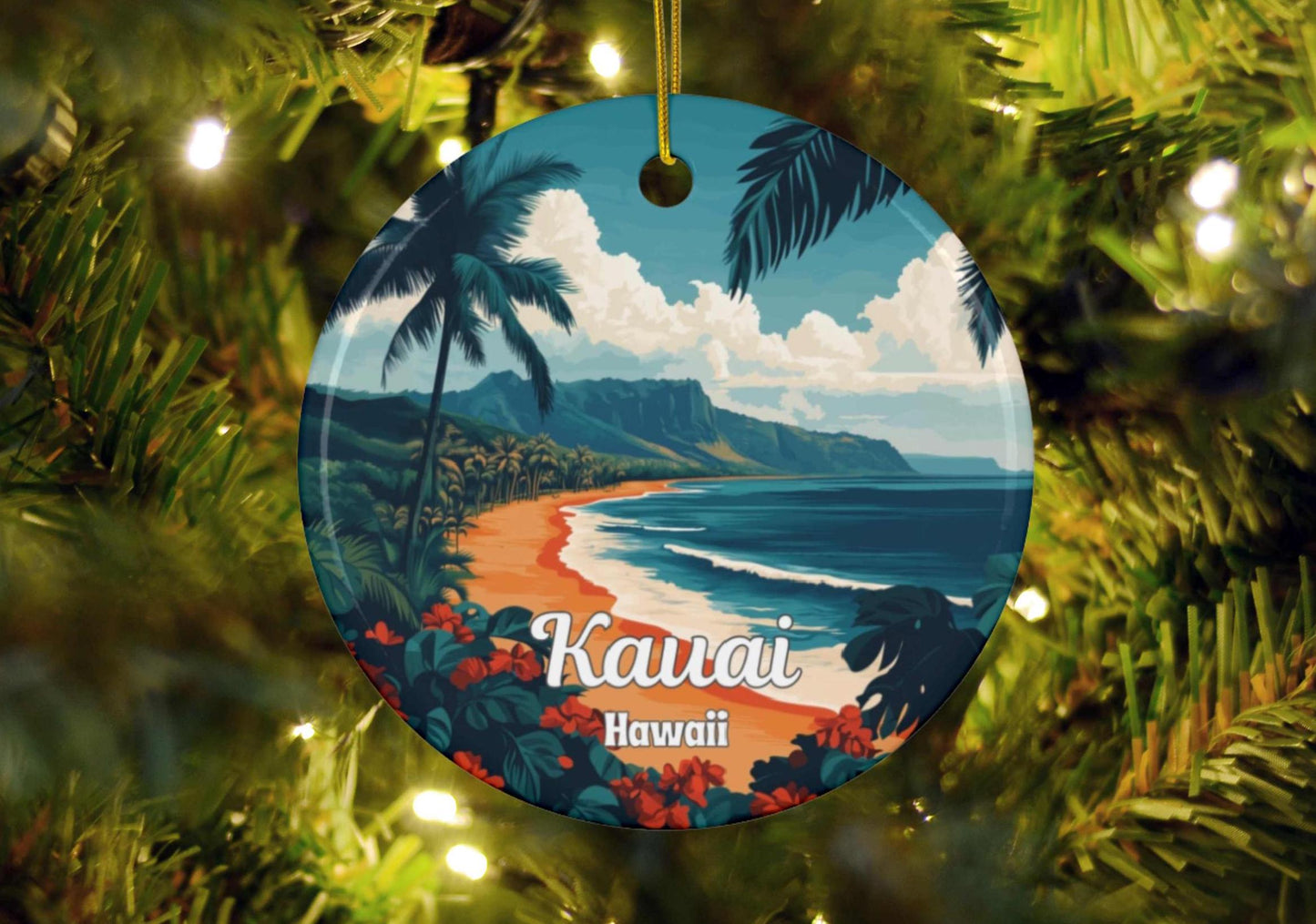 Kauai Hawaii Illustrated Ornament