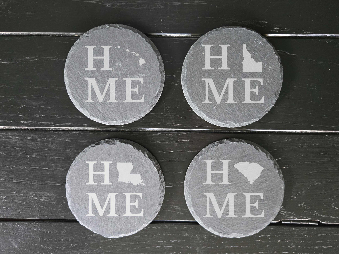 Arizona Home State Engraved Stone Drink Coasters, Set of 4