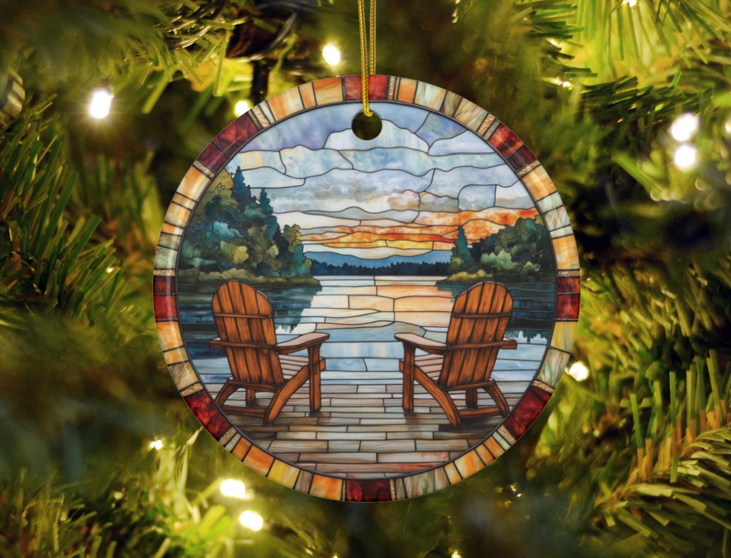 Lake House Faux Stained Glass Ornament