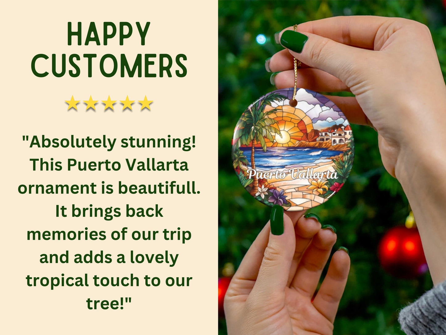 Puerto Vallarta Mexico Faux Stained Glass Ornament