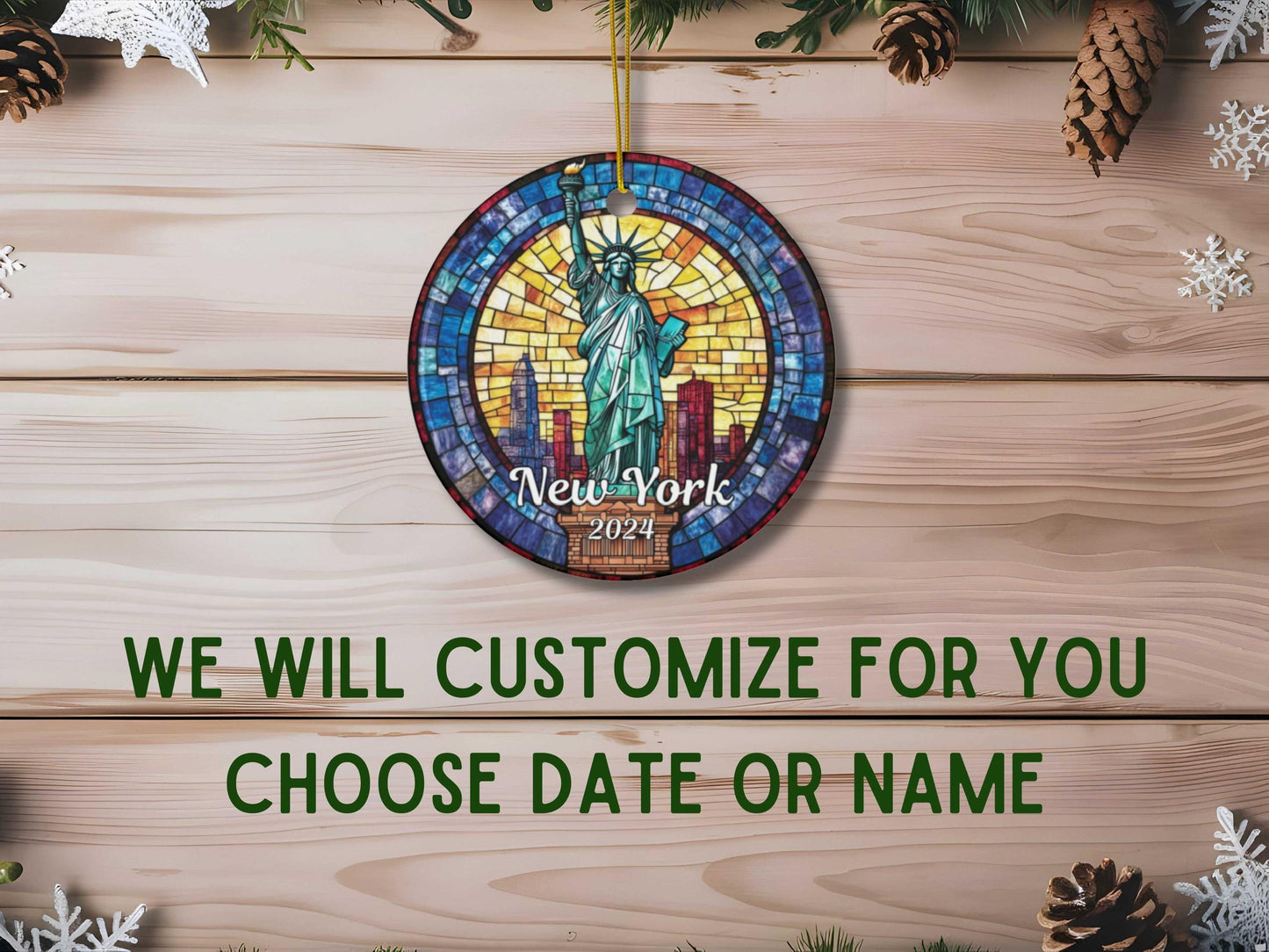 New York Statue of Liberty Stained Glass Ornament