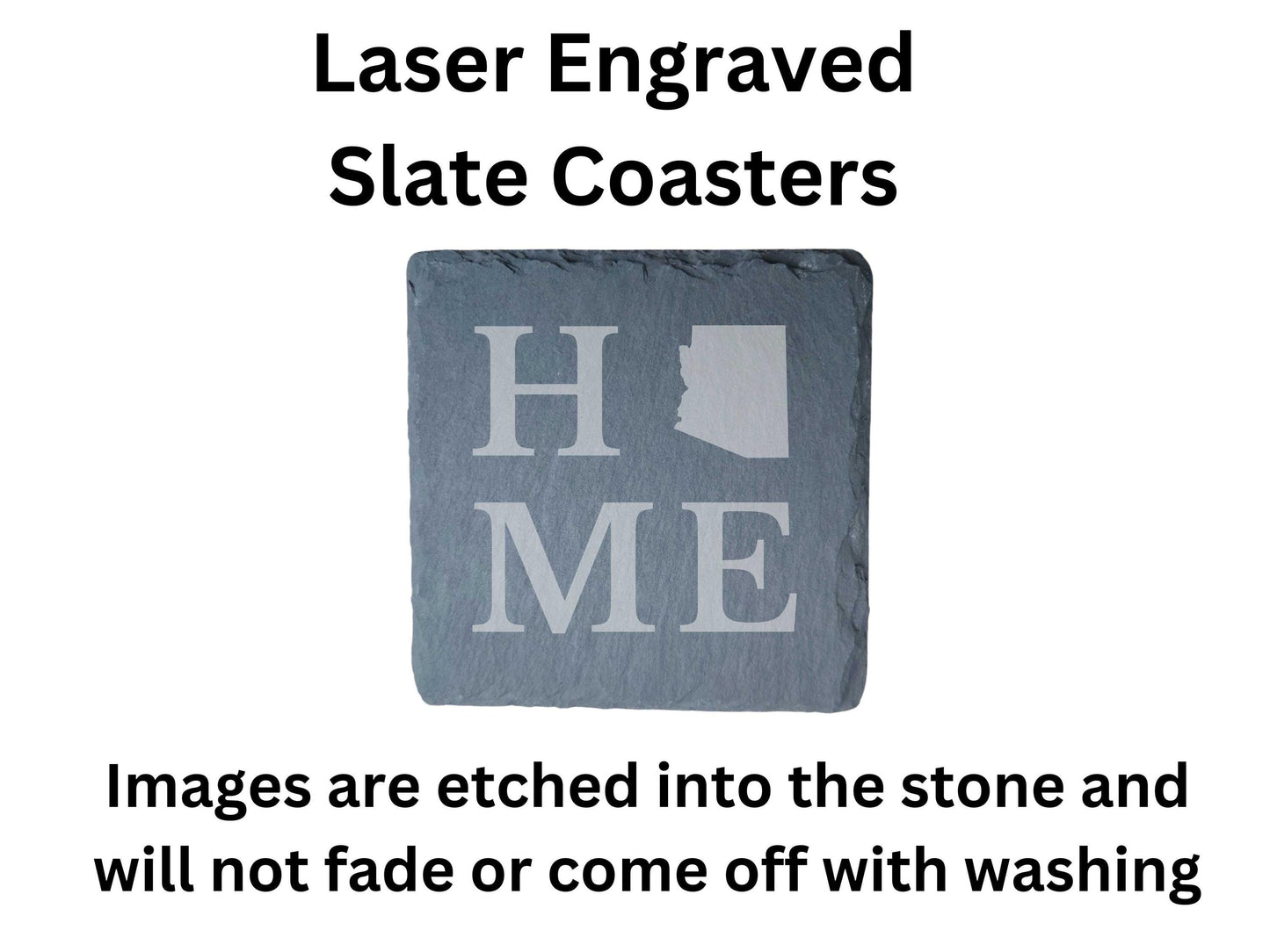 Arizona Home State Engraved Stone Drink Coasters, Set of 4