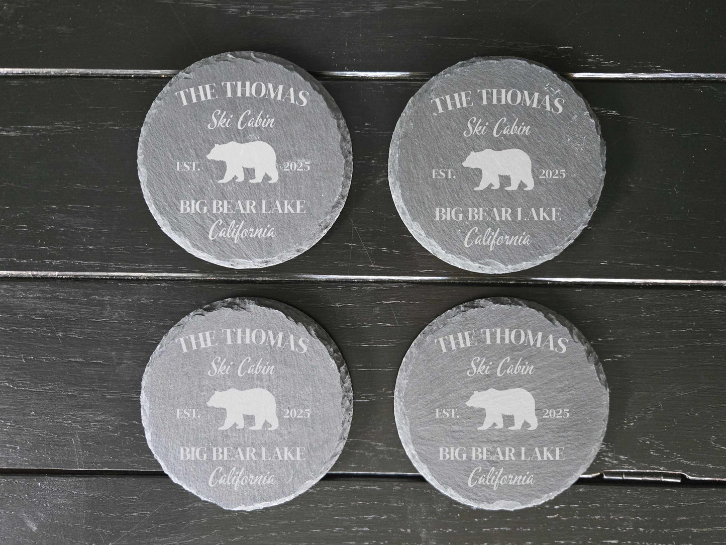 Personalized Family Cabin Stone Drink Coasters, Set of 4