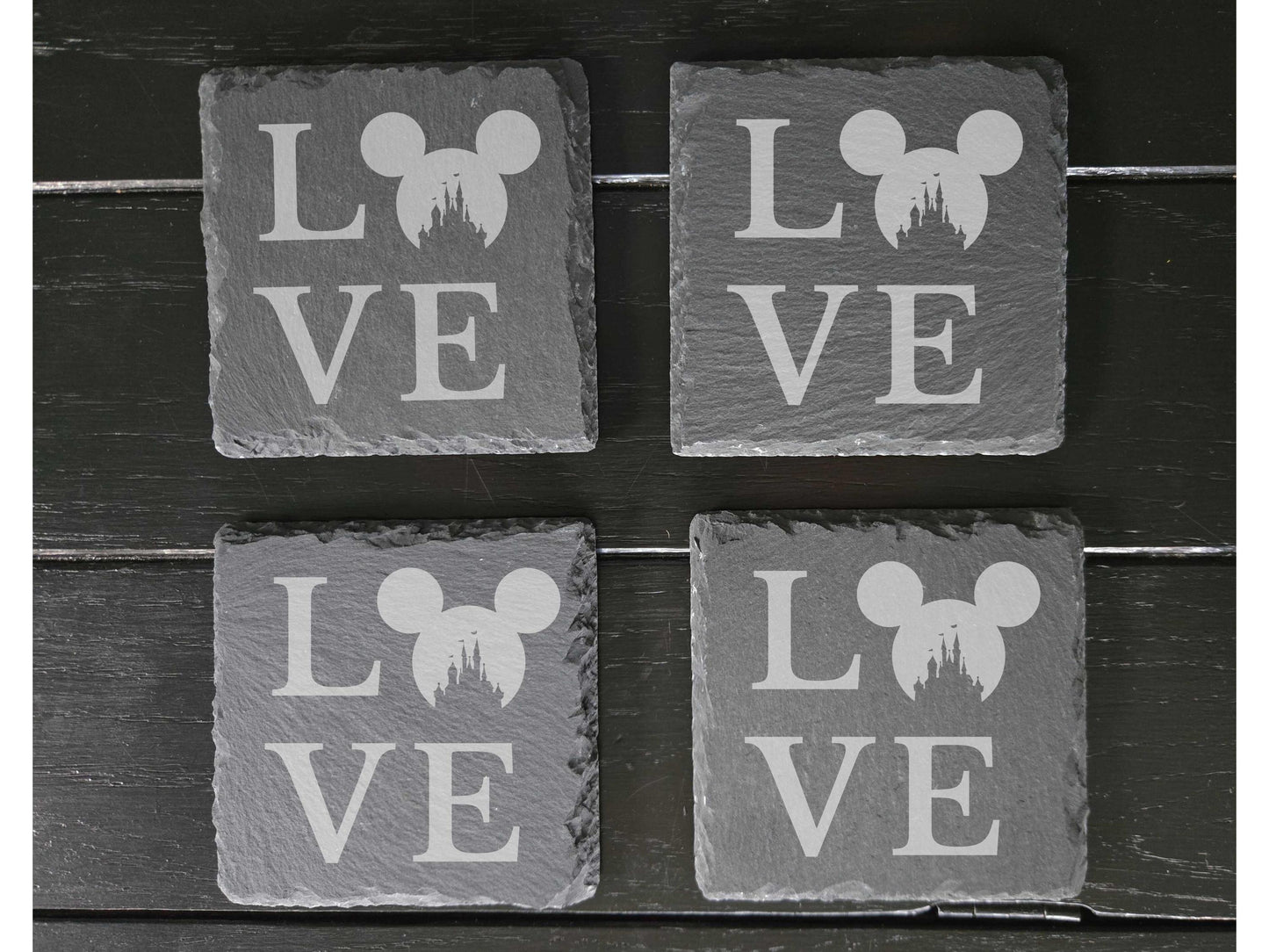 Love Disney Engraved Stone Drink Coasters, Set of 4