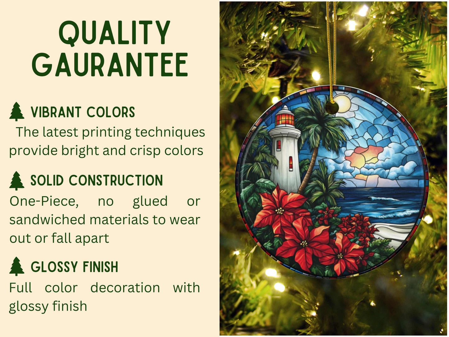 Lighthouse Faux Stained Glass Christmas Ornament