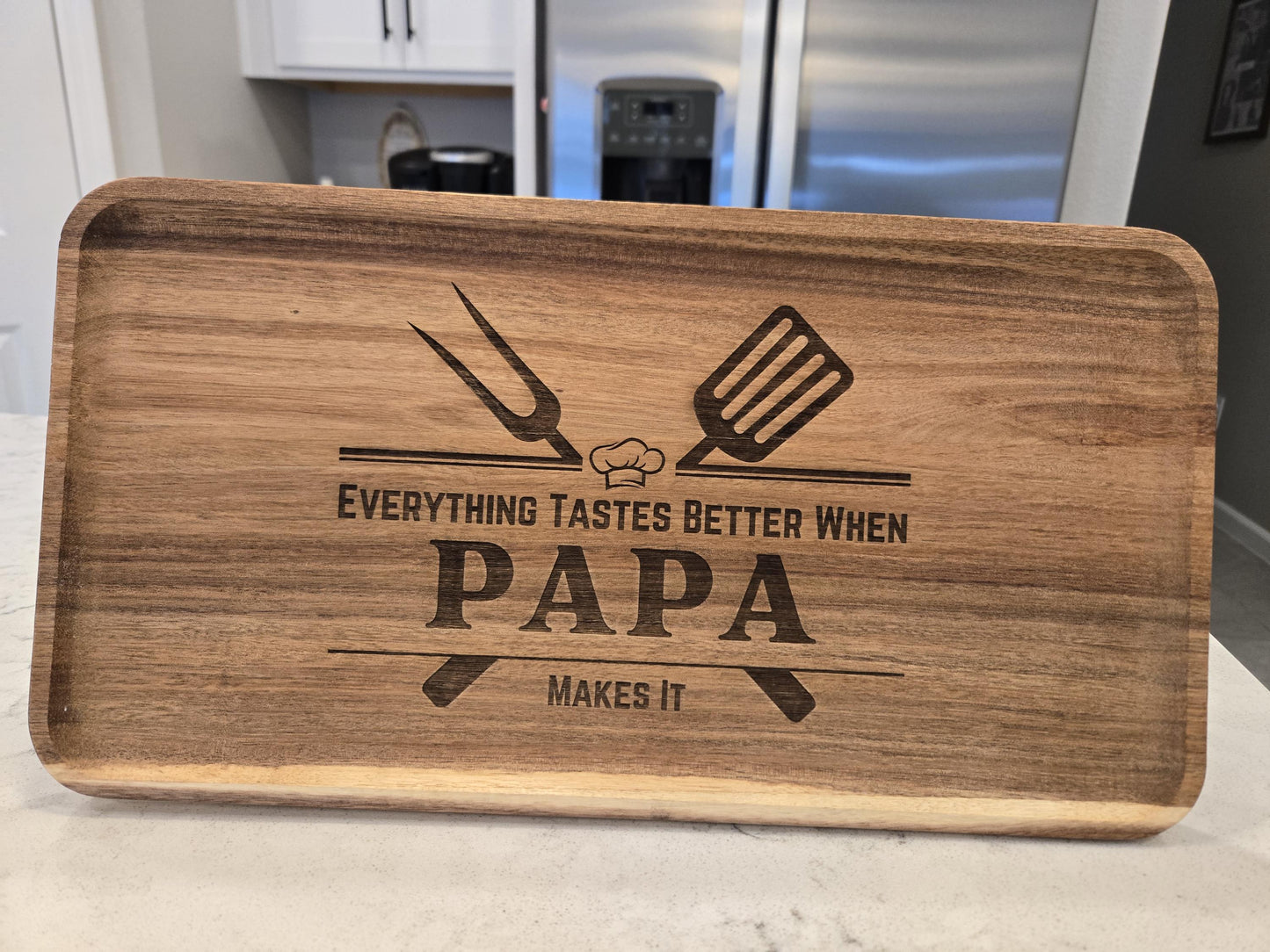 Engraved Acacia Wood Serving Tray, Personalized Father's Day Gift