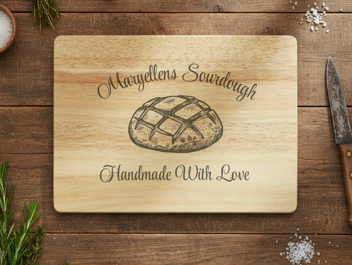 Engraved Sourdough Cutting Board, Personalized Baking Gift