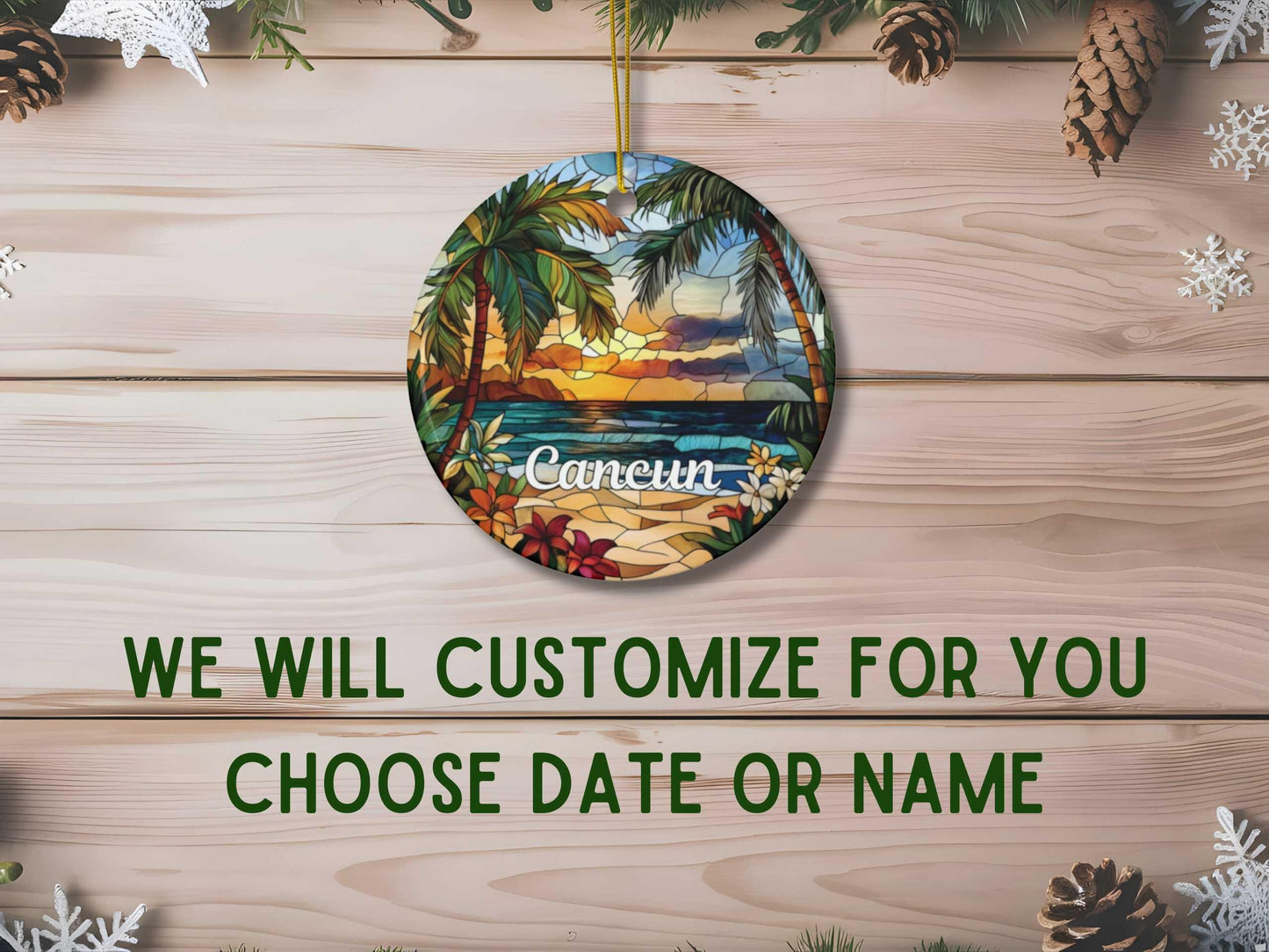Cancun Mexico Stained Glass Style Ornament