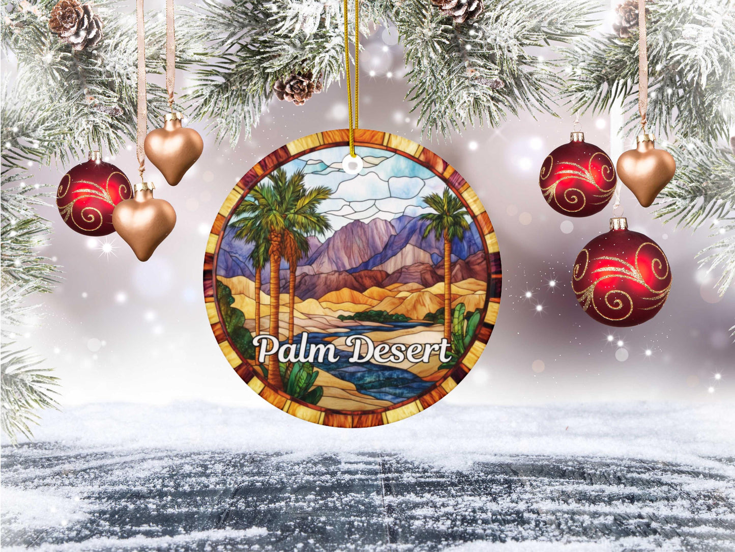 Palm Desert Stained Glass Style Ornament