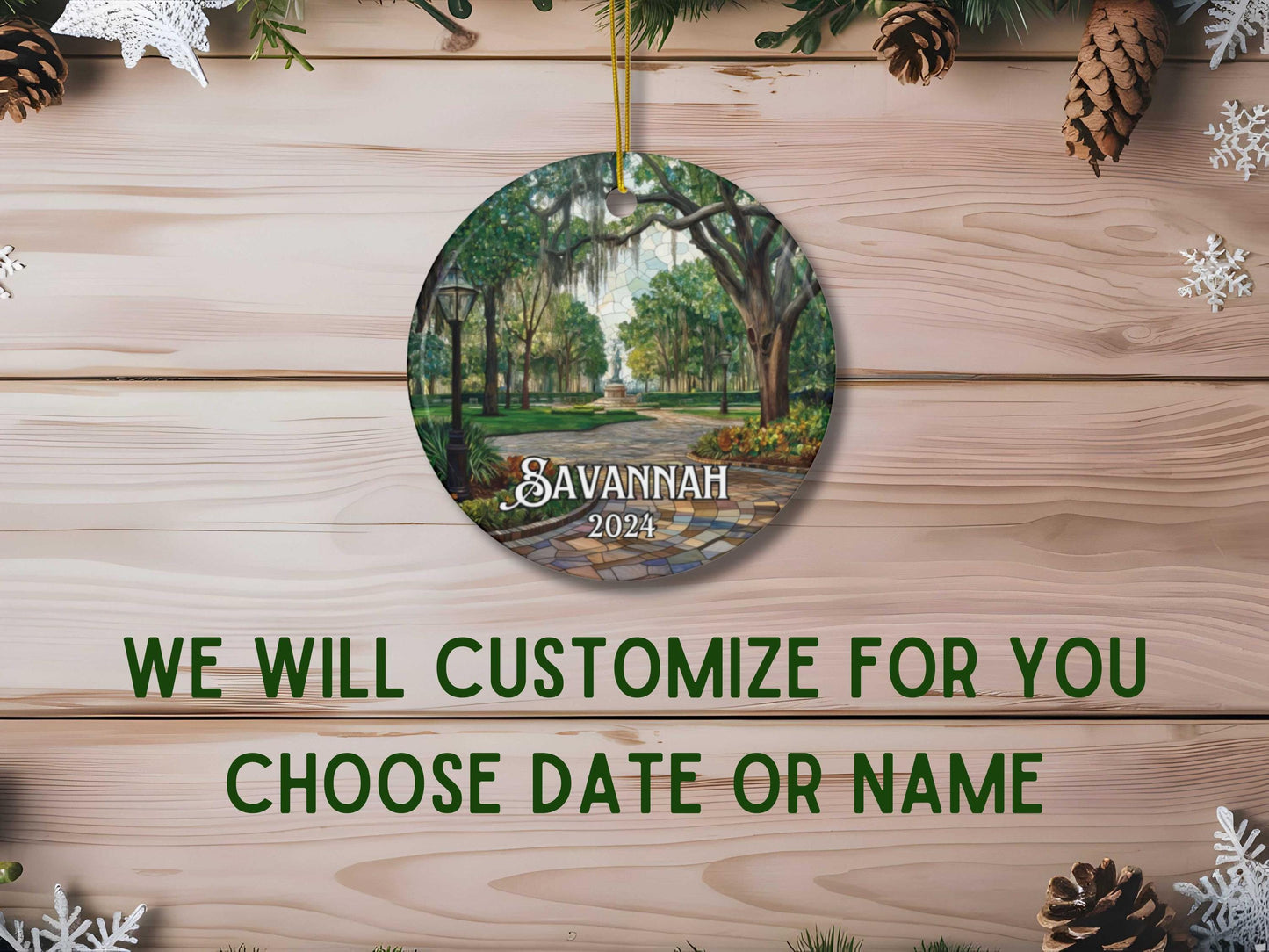 Savannah Georgia Faux Stained Christmas Ornament