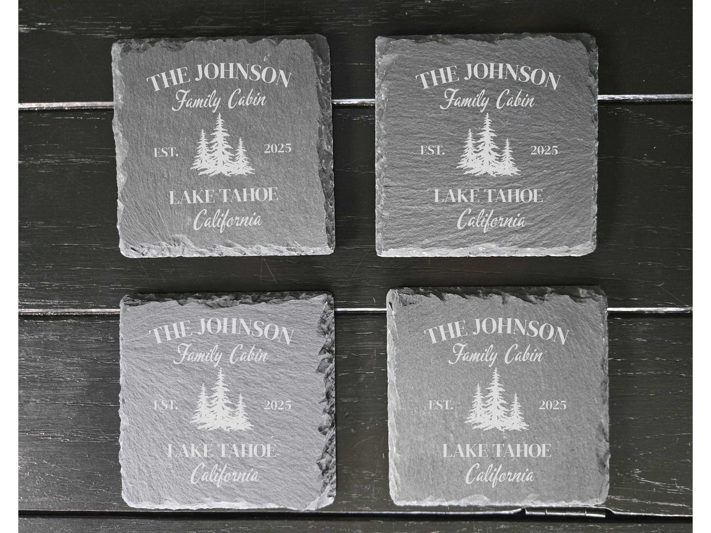 Personalized Family Cabin Stone Drink Coasters, Set of 4